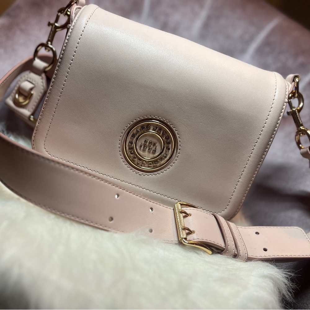 MARC JACOBS Leather Pink Full Flap Logo Shoulder Crossbody Bag